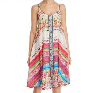 JOHNNY WAS Taleah Ribbon-Trim Georgette Tent Swing Dress Rose Beach - SZ Small